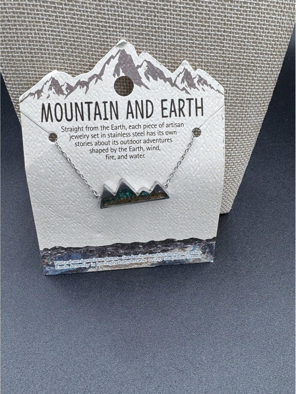 Lauren Spencer Mountain & Earth Necklace Stainless Steel Turquoise Mountain NWT
